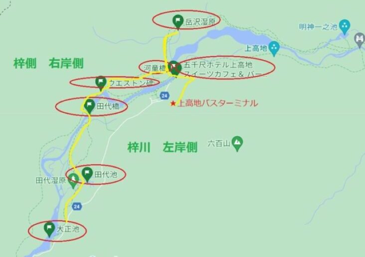 上高地観光スポットマップ