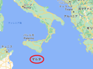 マルタ島の位置の地図