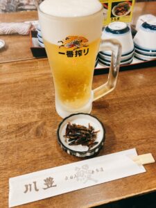 成田　鰻川豊本店で鯉のあらいをつまみにビール