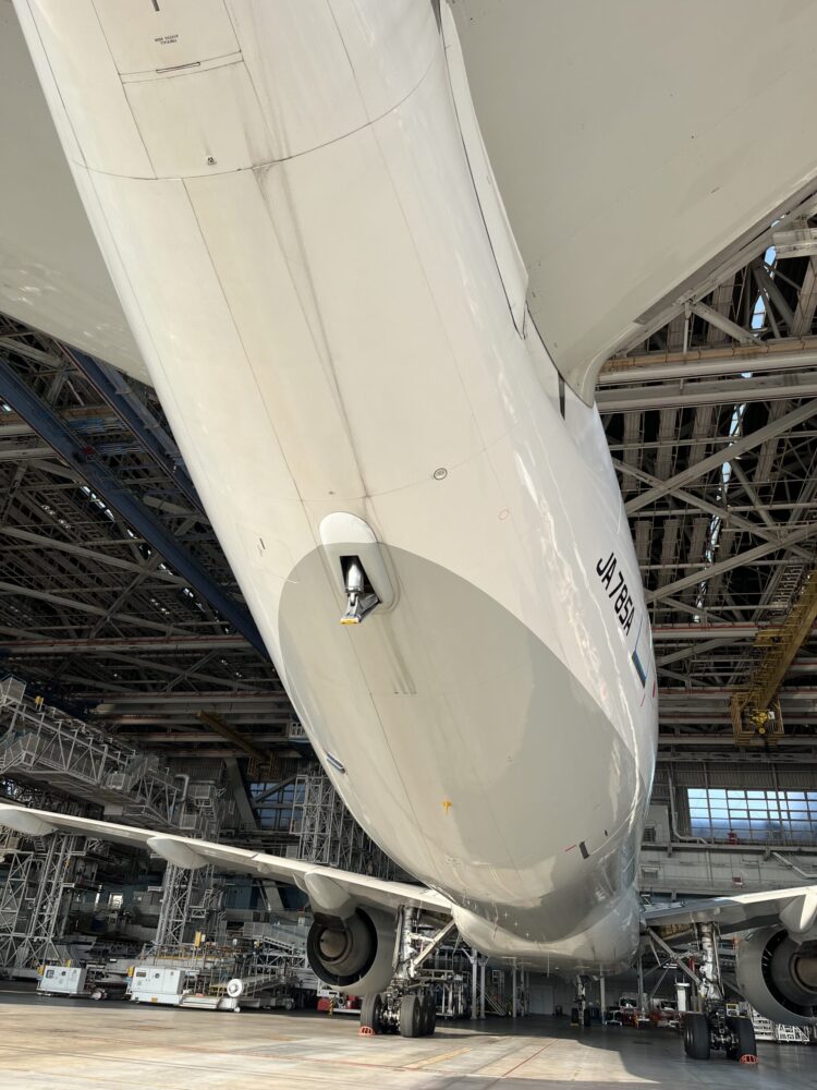 機体工場のB777のほぼ真下から