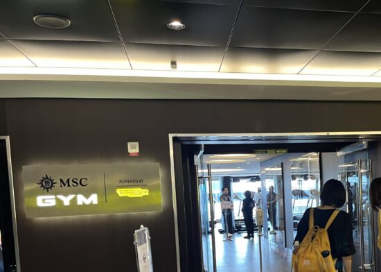 クルーズ船MSCベリッシマのジム。海を見ながらトレーニング可能