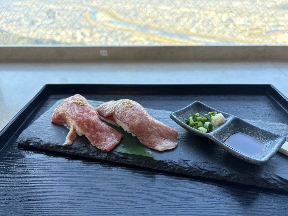 展望レストランで食べた飛騨牛A5特上握り寿司