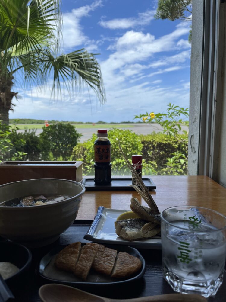 屋久島空港内のレストランで食べた食事、さつまあげ、トビウオ