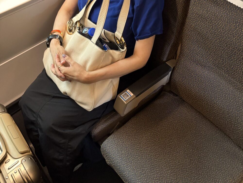 中国高速鉄道2等席でスーツケースを足元に置いた様子