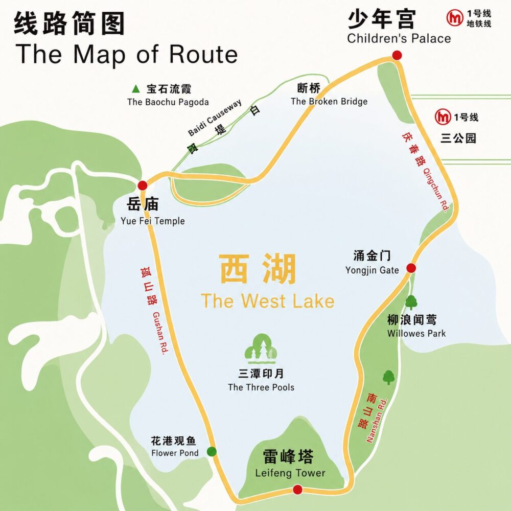 西湖電動カートの停車ポイント地図