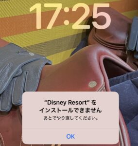iPhoneがフリーズして「Disney Resortをインストールできません」と表示された画面