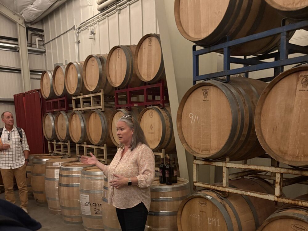 Mayo Family Wineryでワインの説明を聞く